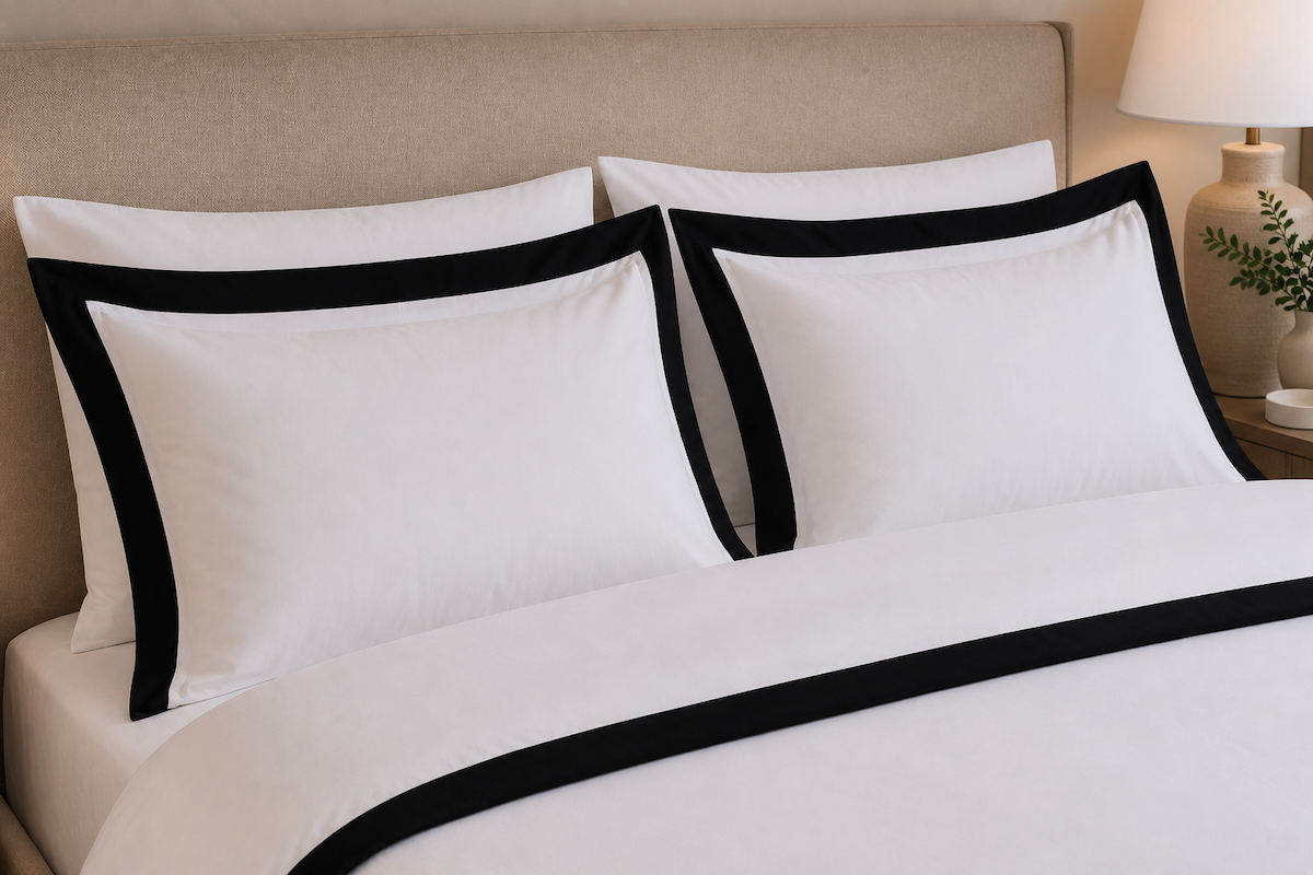 White with Statement Dark Blue Piping