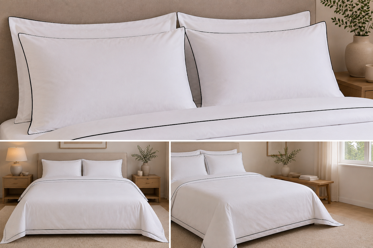 White with Fine Black Piping